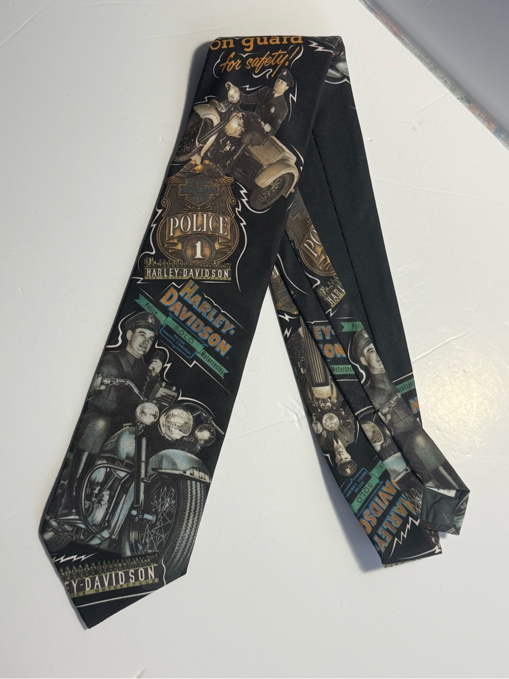 VTG 94 Harley Davidson Ralph Marlin Police Motorcycles Men's Novelty Necktie